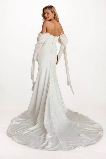 Sheath-Column Court Train Elastic Cloth Wedding Dress CW3461 - COCOMELODY