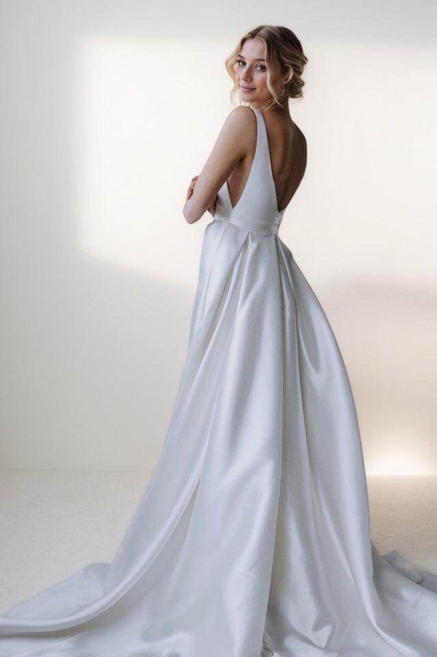 A-Line Court Train Satin Wedding Dress CW3462 - COCOMELODY