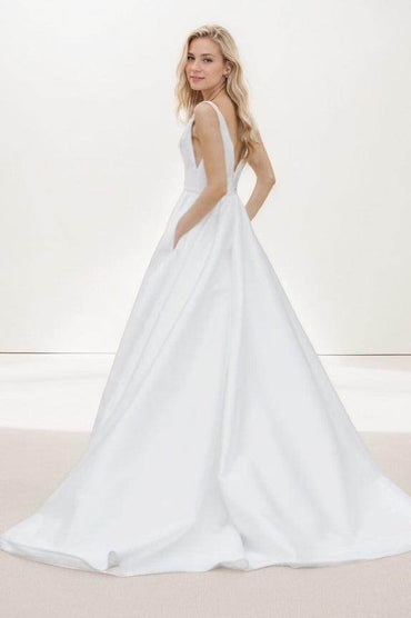 A-Line Court Train Satin Wedding Dress CW3463 - COCOMELODY