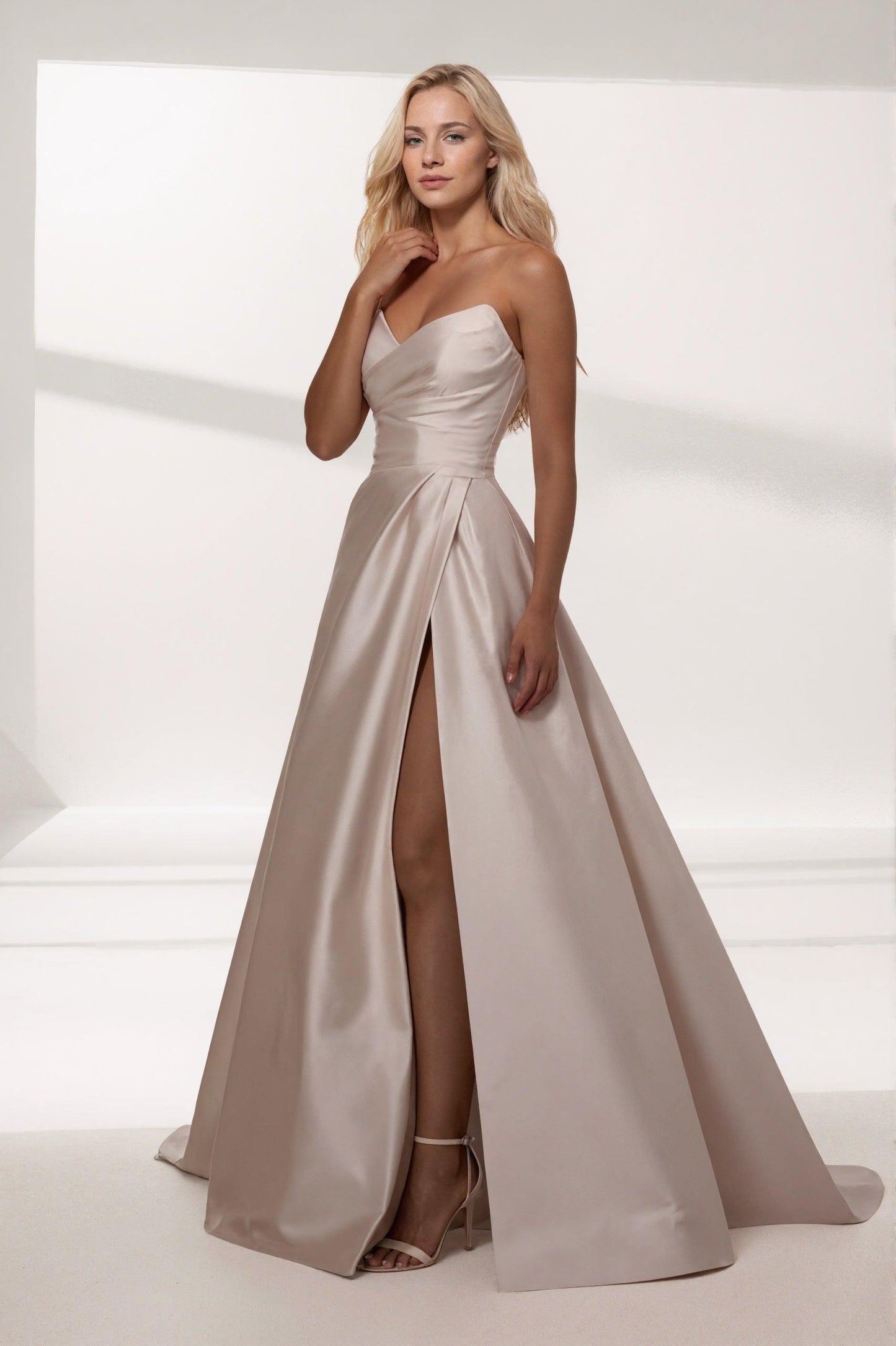 A-Line Sweep-Brush Train Satin Wedding Dress CW3464 - 25 Days / Ivory / US0-UK2-EUR30 - COCOMELODY