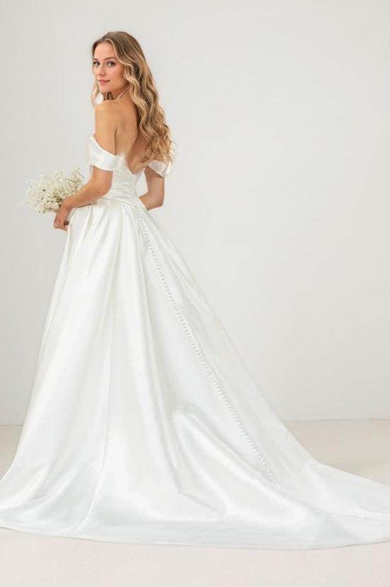 A-Line Court Train Satin Wedding Dress CW3466 - COCOMELODY