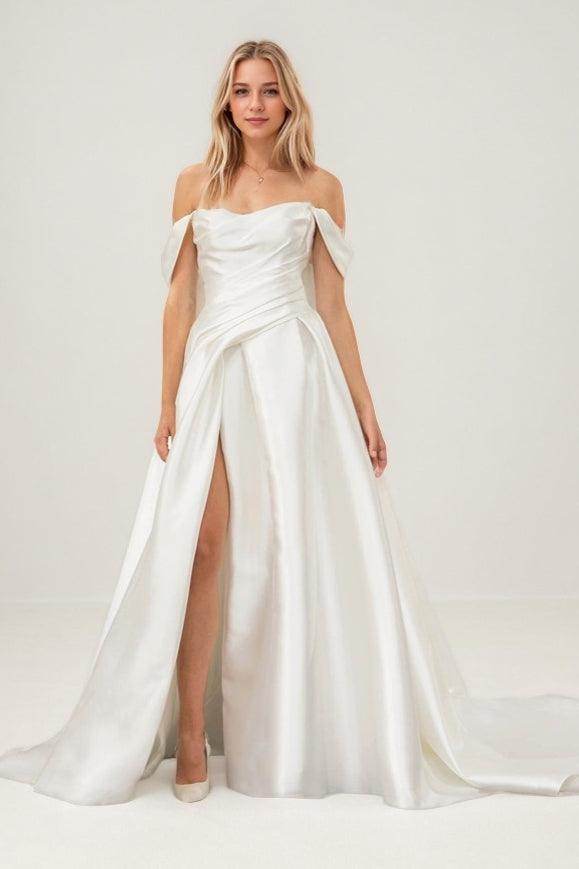 A-Line Court Train Satin Wedding Dress CW3466 - COCOMELODY