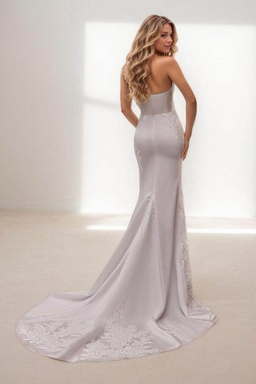 A-Line Court Train Lace Satin Wedding Dress CW3467 - COCOMELODY