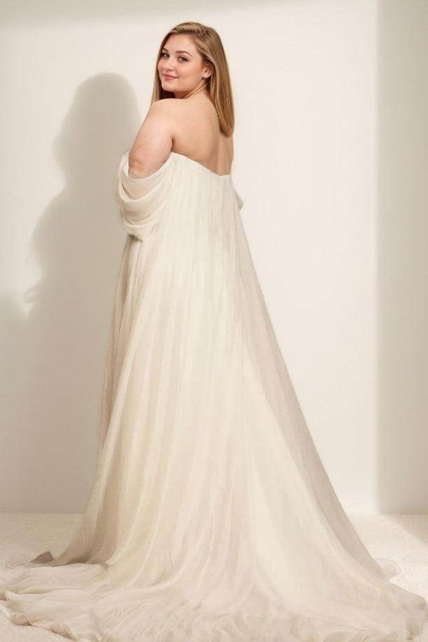A-Line Sweep-Brush Train Chiffon Wedding Dress CW3471 - COCOMELODY