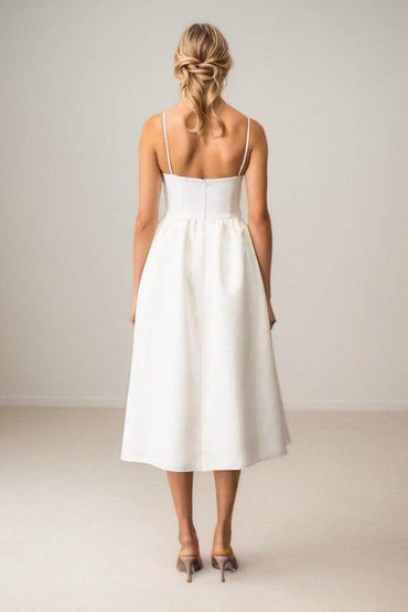 A-Line Tea Length Elastic Cloth Wedding Dress CW3476 - COCOMELODY