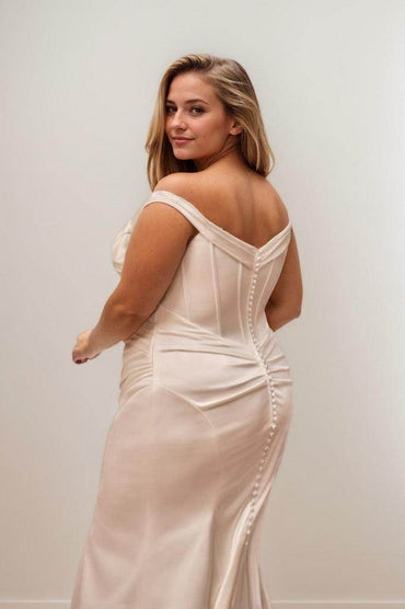 Trumpet-Mermaid Sweep-Brush Train Satin Wedding Dress CW3478 - COCOMELODY