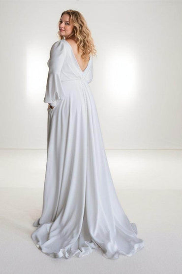 A-Line Sweep-Brush Train Elastic Cloth Wedding Dress CW3480 - COCOMELODY