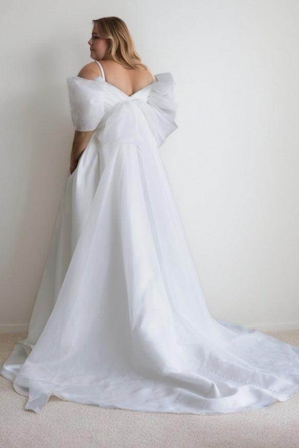 A-Line Sweep-Brush Train Organza Wedding Dress CW3482 - COCOMELODY
