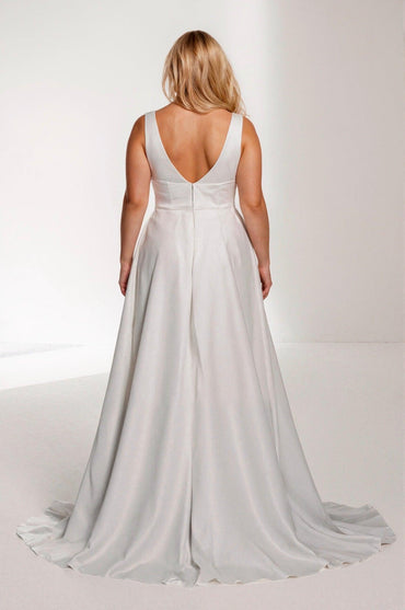 A-Line Court Train Satin Wedding Dress CW3484 - 25 Days / Ivory / US0-UK2-EUR30 - COCOMELODY