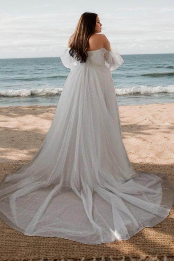 A-Line Court Train Sparkle Tulle Wedding Dress CW3486 - COCOMELODY