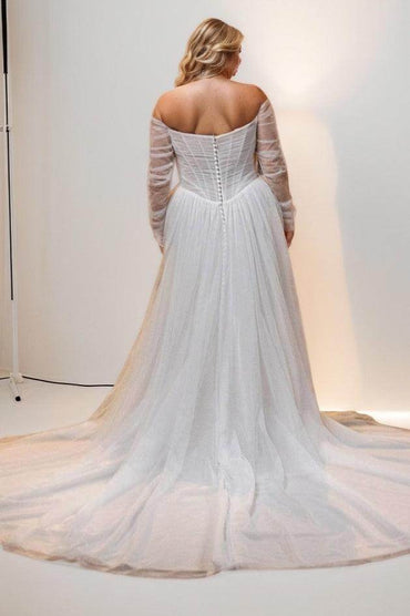 A-Line Court Train Tulle Wedding Dress CW3489 - COCOMELODY
