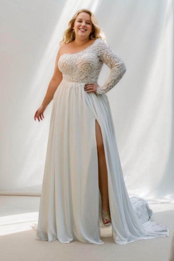 Grace In Every Lace Long Sleeve Wedding Dresses With High Split COCOMELODY CW3495, 25 Days / As Picture / US12-UK14-EUR42 Grace In Every Lace Long Sleeve Wedding Dresses With High Split COCOMELODY CW3495, 25 Days / As Picture / US12-UK14-EUR42