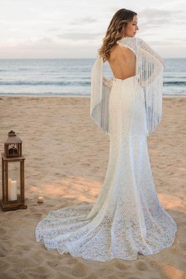 Trumpet-Mermaid Sweep-Brush Train Lace Wedding Dress CW3499 - COCOMELODY