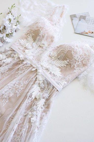 A-Line Sweep-Brush Train Lace Wedding Dress CW3511 - 20 Days / As Picture / US0-UK2-EUR30 - COCOMELODY