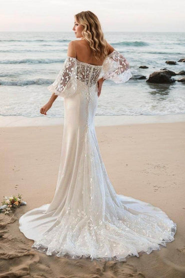 Mermaid Court Train Lace Elastic Cloth Wedding Dress CW3516 - COCOMELODY