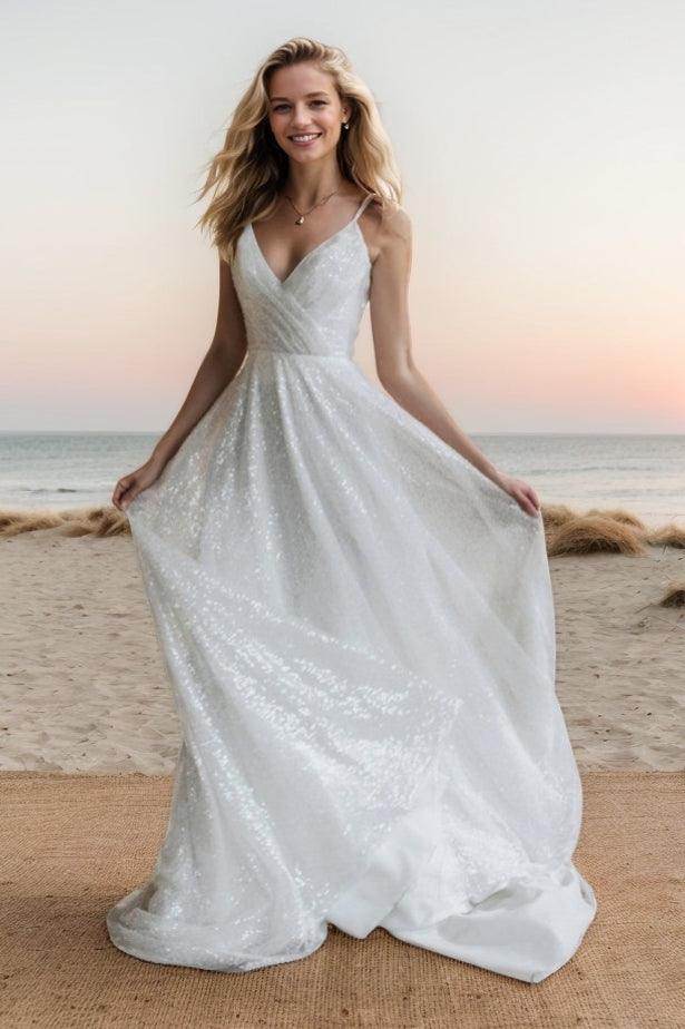 flowing a line wedding dresses Lace A-line wedding dress with off the shoulder sleeves