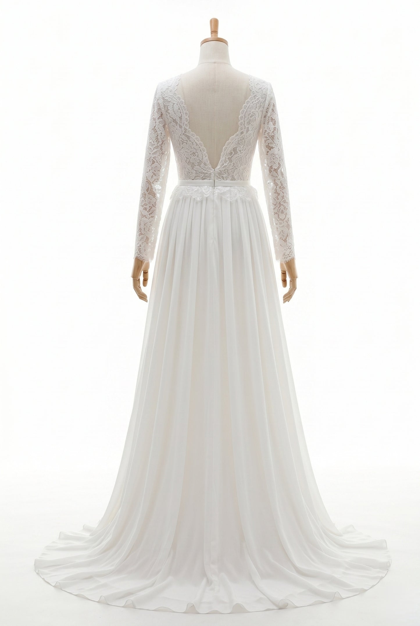 A-Line Court Train Lace Chiffon Wedding Dress CW3519