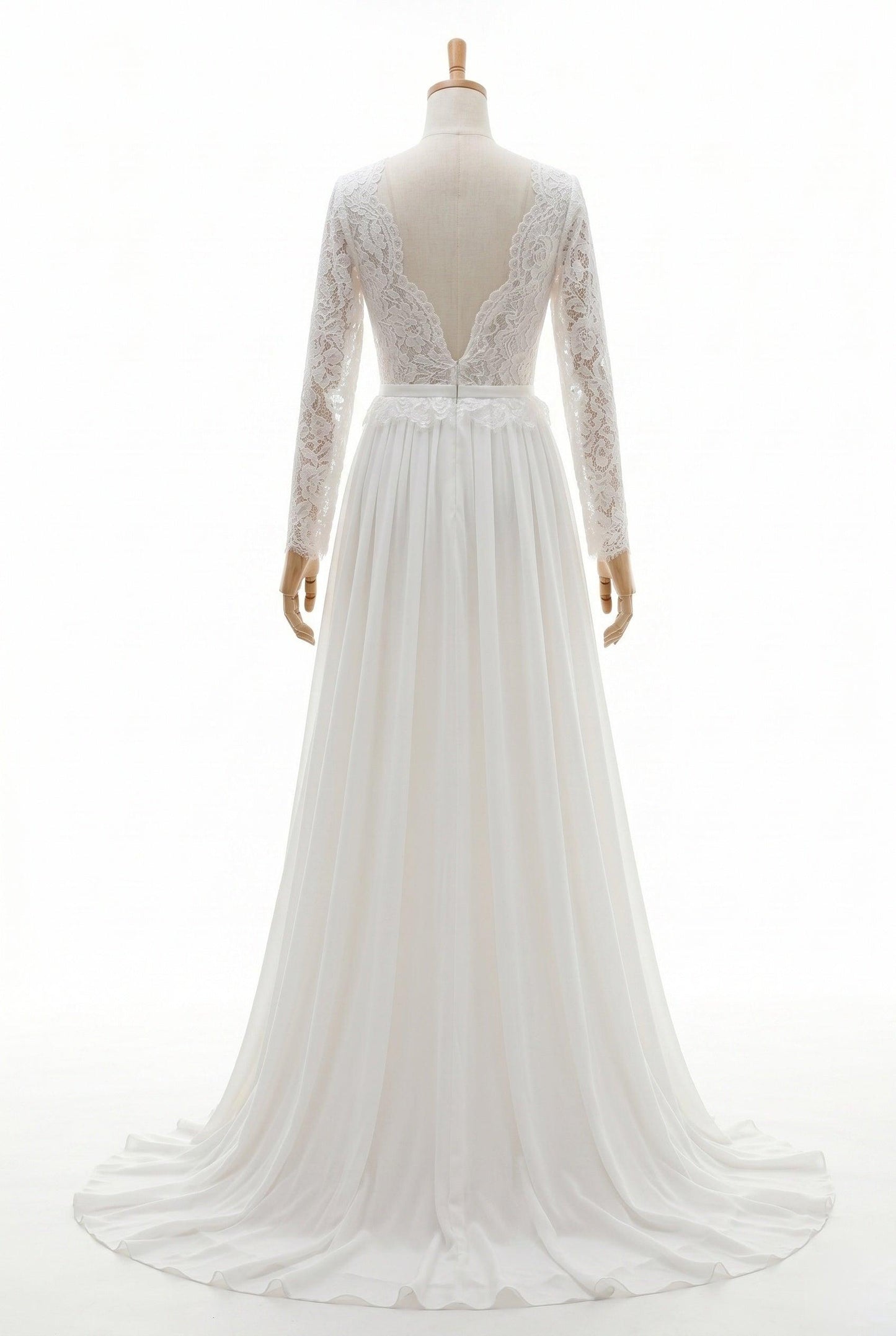 A-Line Court Train Lace Chiffon Wedding Dress CW3519 - 20 Day / Ivory / US0-UK2-EUR30 - COCOMELODY