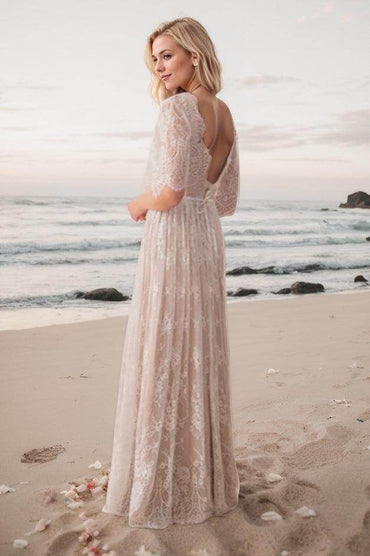 A-Line Floor Length Lace Wedding Dress CW3520 - COCOMELODY