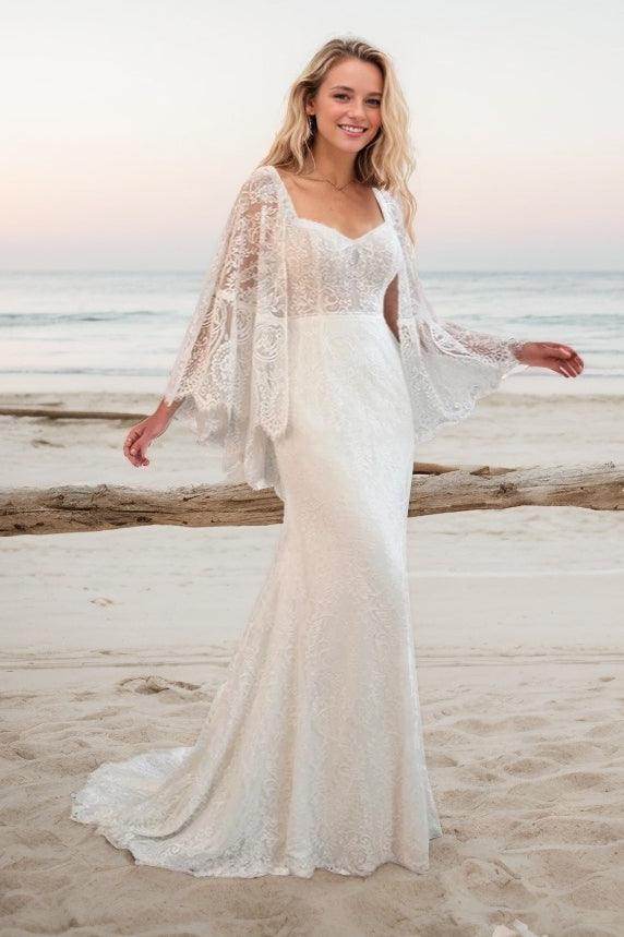 Sheath-Column Sweep-Brush Train Lace Wedding Dress COCOMELODY CW3523, 25 Days / Ivory / US18-UK20-EUR48 Sheath-Column Sweep-Brush Train Lace Wedding Dress COCOMELODY CW3523, 25 Days / Ivory / US18-UK20-EUR48