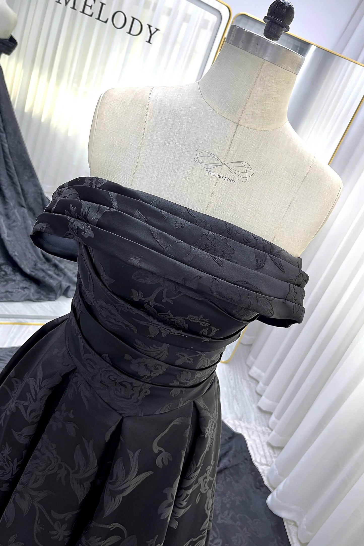 A-Line Court Train Jacquard Satin Lace Wedding Dress CW3526 - COCOMELODY