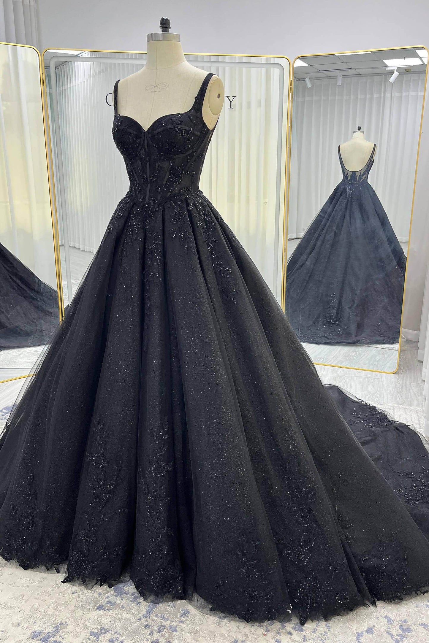 A-Line Court Train Sparkle Tulle Wedding Dress CW3528 - COCOMELODY