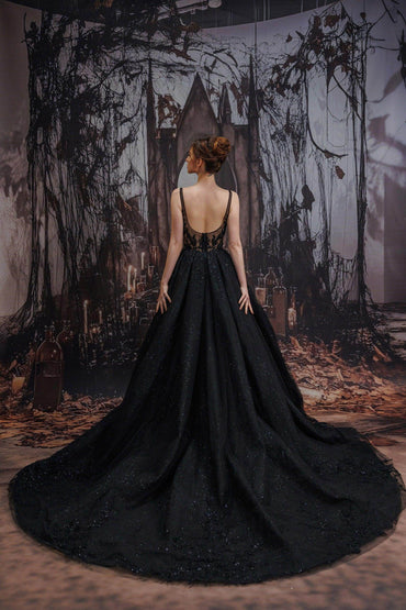 A-Line Court Train Sparkle Tulle Wedding Dress CW3528 - COCOMELODY