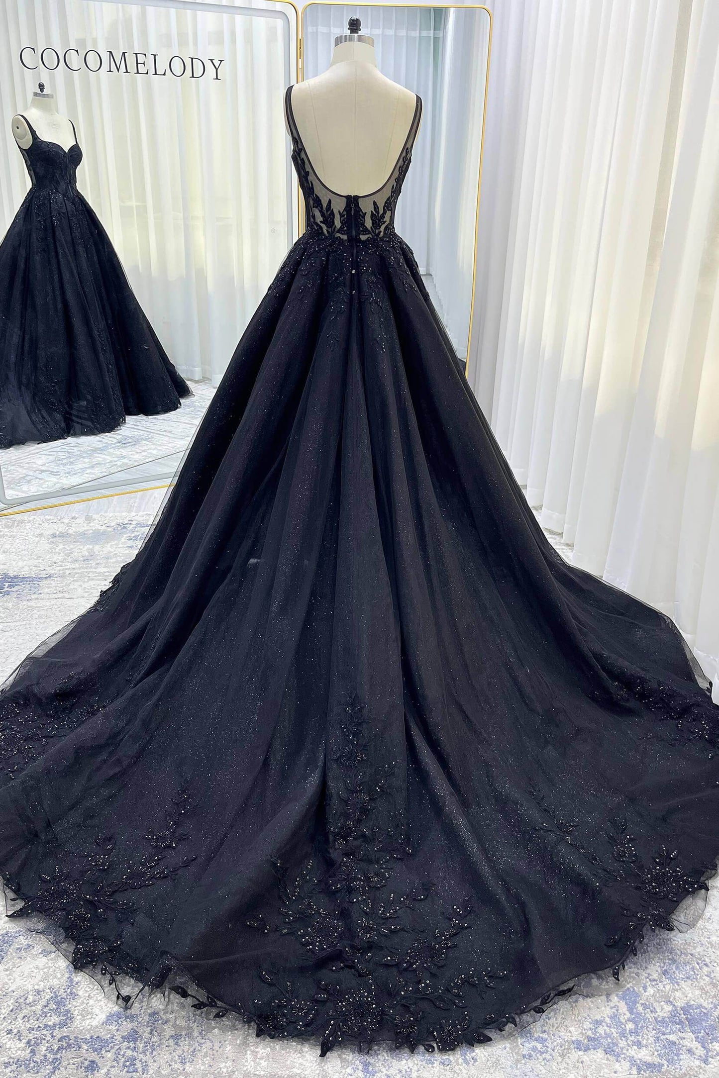 A-Line Court Train Sparkle Tulle Wedding Dress CW3528 - COCOMELODY