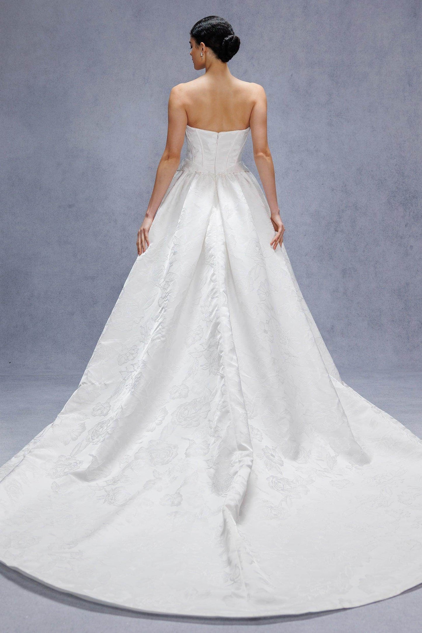 Ball Gown Court Train Jacquard Satin Wedding Dress CW3531 - COCOMELODY