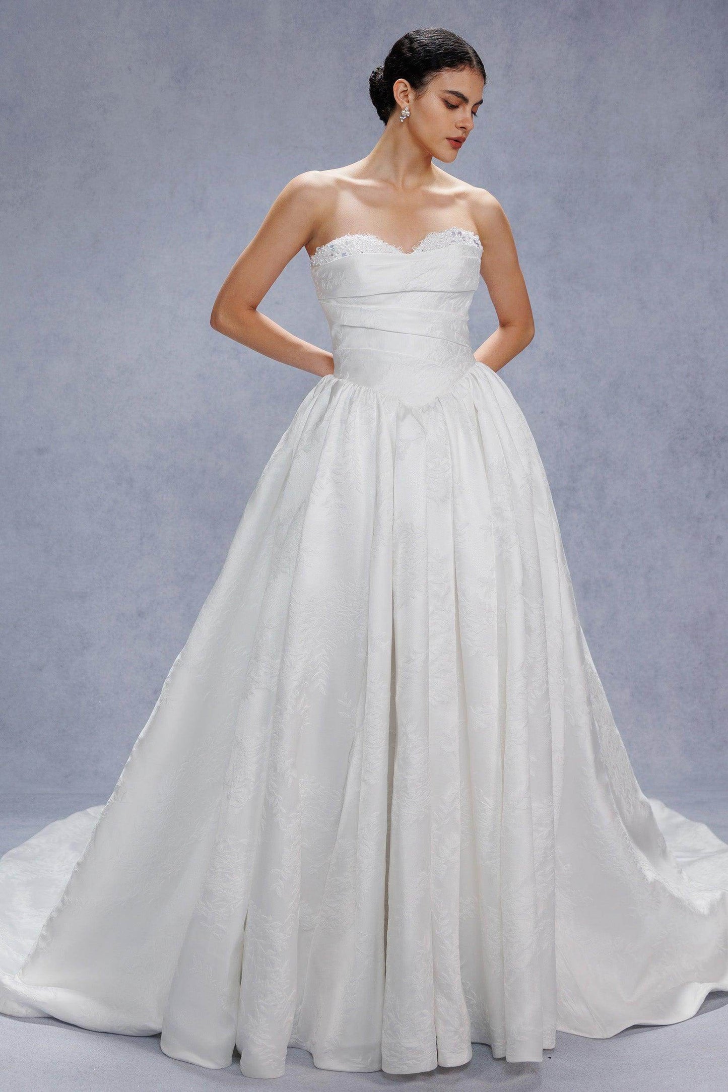 Ball Gown Court Train Jacquard Satin Wedding Dress CW3532 - COCOMELODY