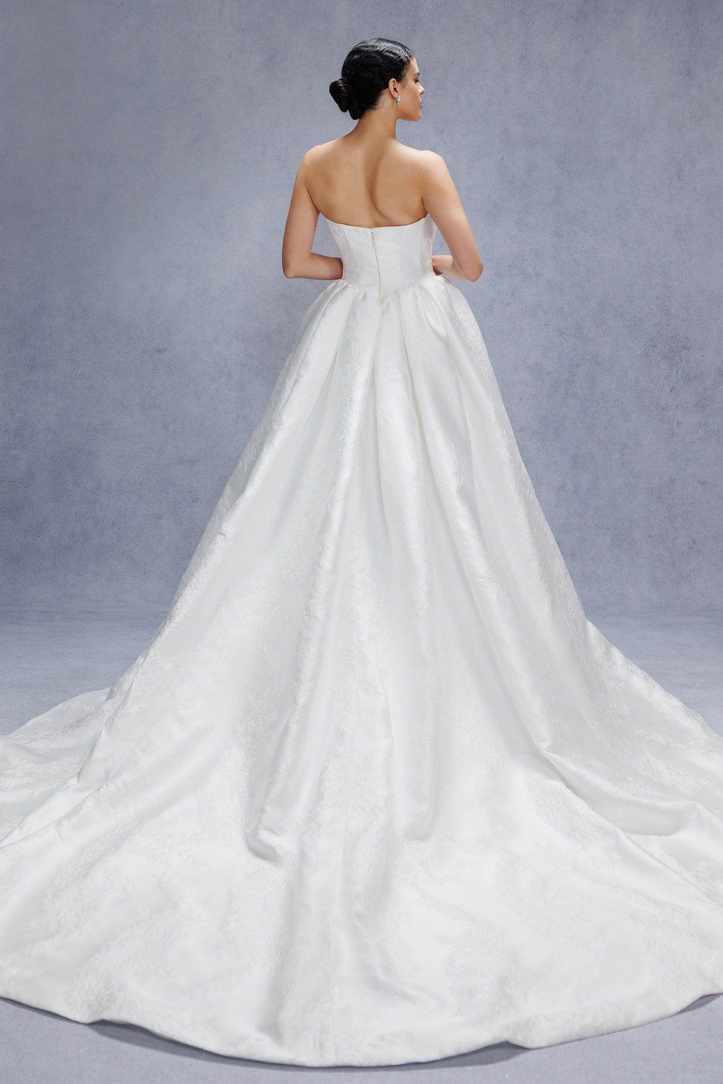 Ball Gown Court Train Jacquard Satin Wedding Dress CW3532 - COCOMELODY