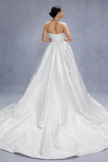 Ball Gown Court Train Jacquard Satin Wedding Dress CW3532 - COCOMELODY