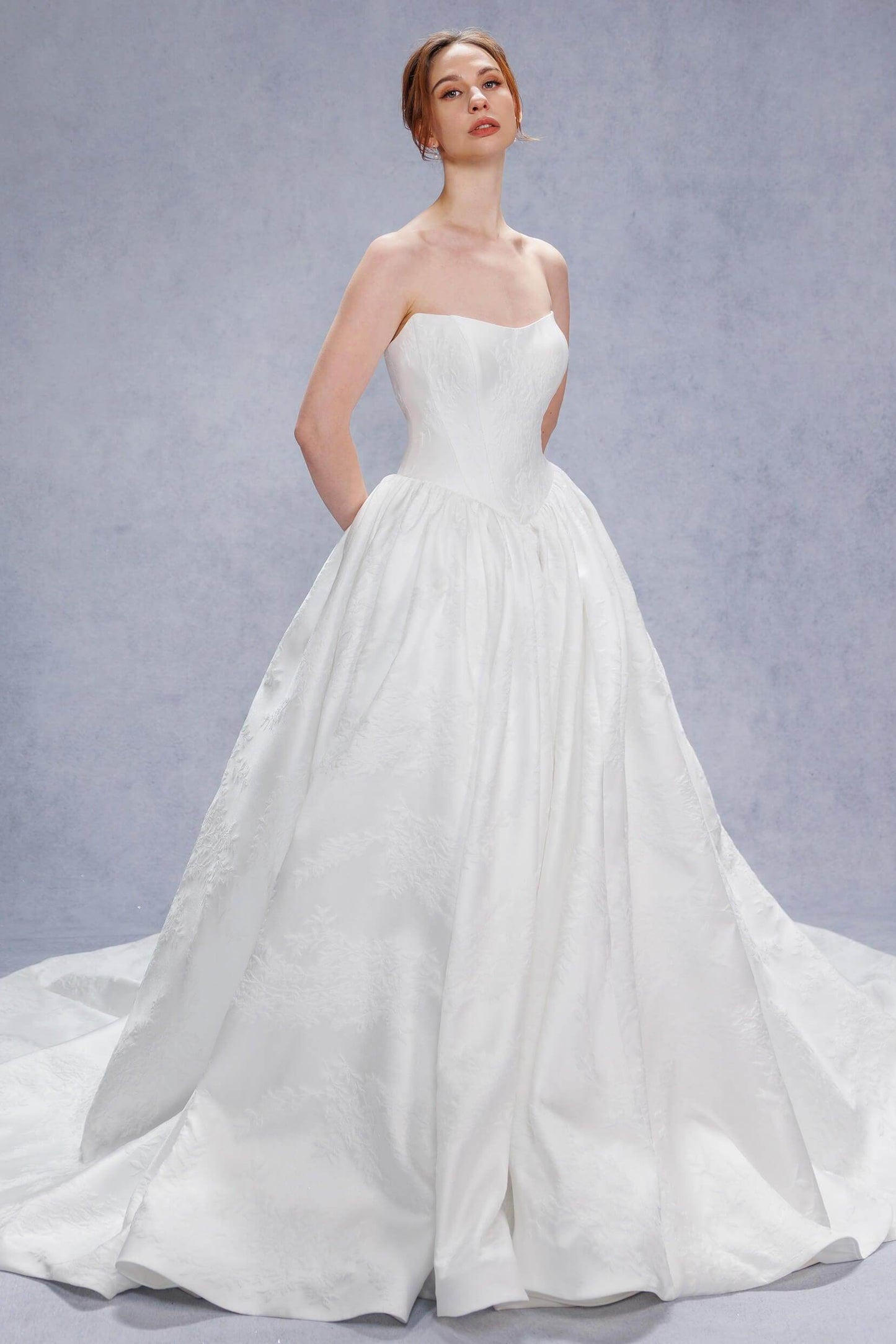 Ball Gown Court Train Jacquard Satin Wedding Dress CW3533 - COCOMELODY
