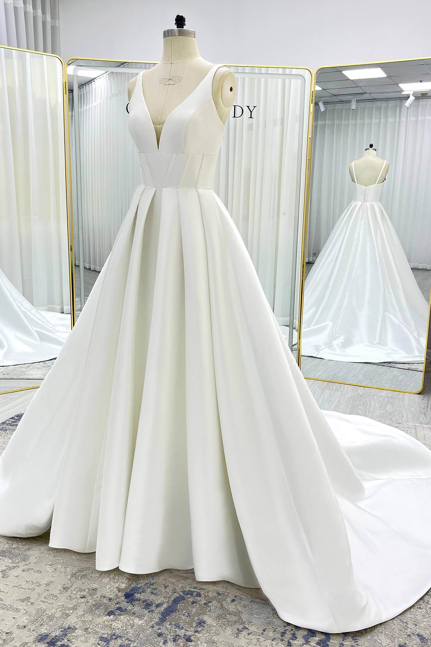 A-Line Court Train Mikado Wedding Dress CW3534 - COCOMELODY