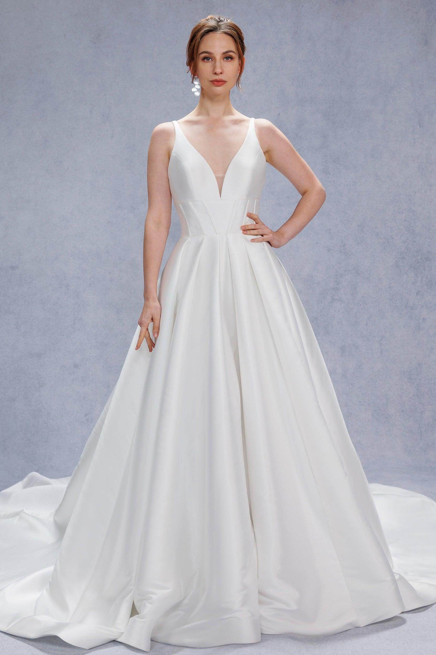A-Line Court Train Mikado Wedding Dress CW3534 - COCOMELODY