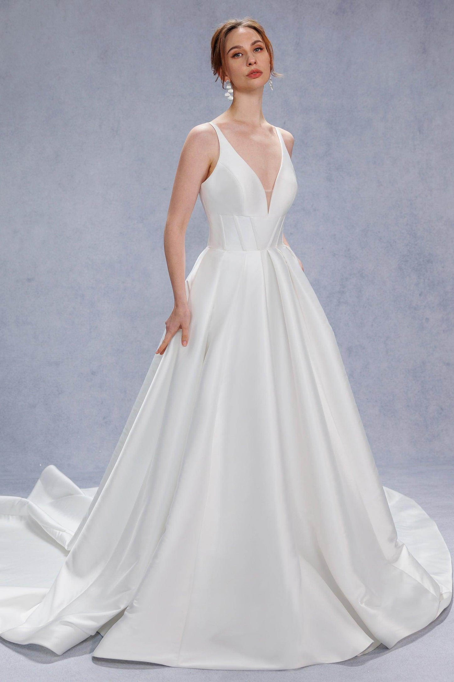 A-Line Court Train Mikado Wedding Dress CW3534 - COCOMELODY