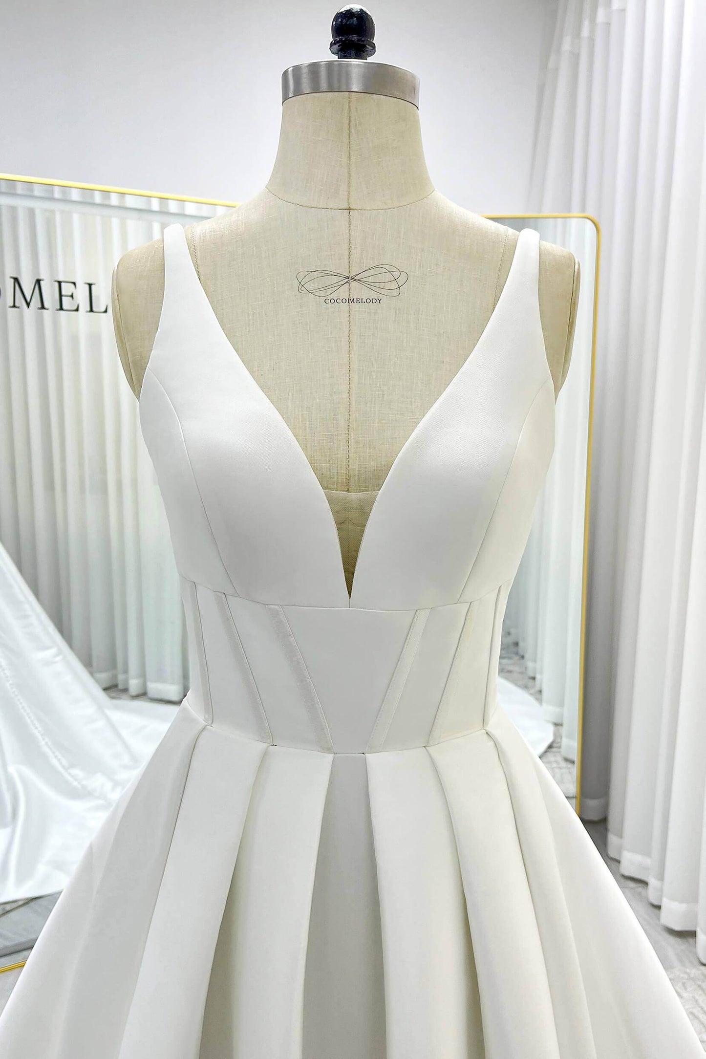 A-Line Court Train Mikado Wedding Dress CW3534 - COCOMELODY