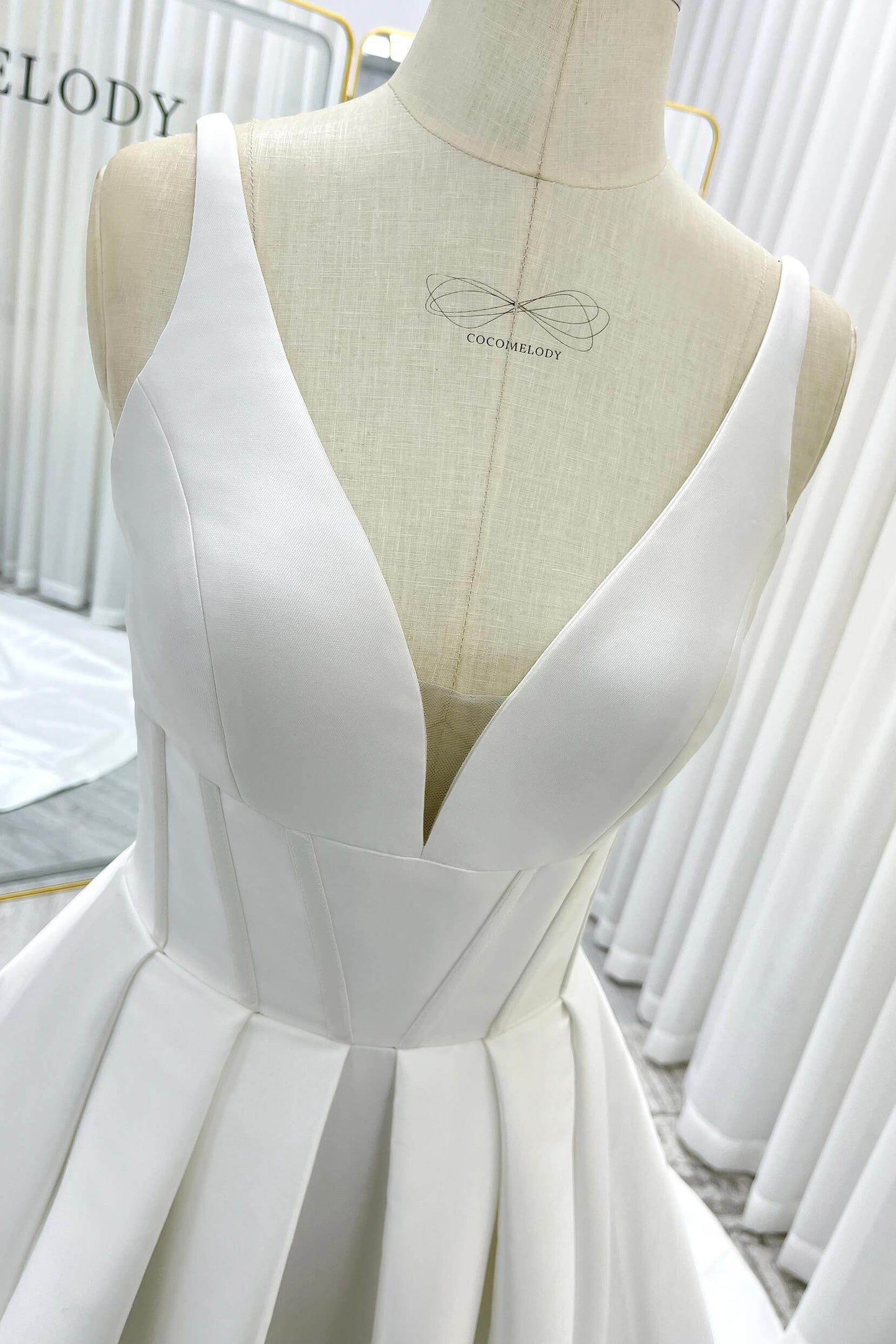 A-Line Court Train Mikado Wedding Dress CW3534 - COCOMELODY