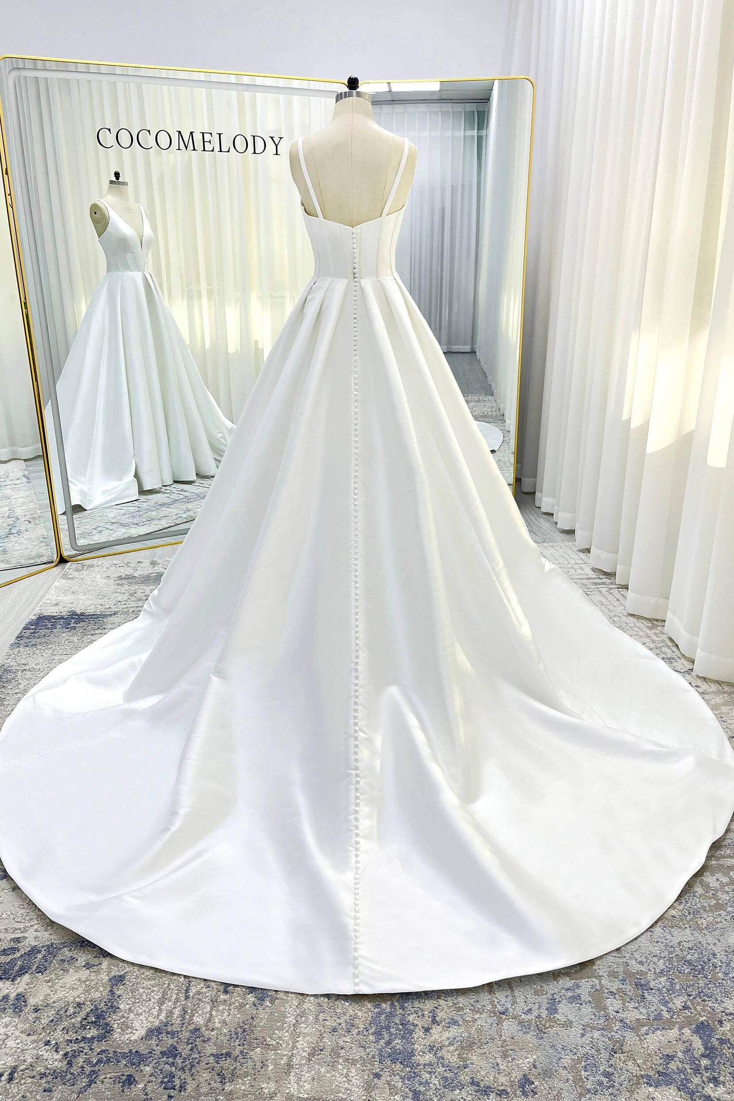 A-Line Court Train Mikado Wedding Dress CW3534 - COCOMELODY