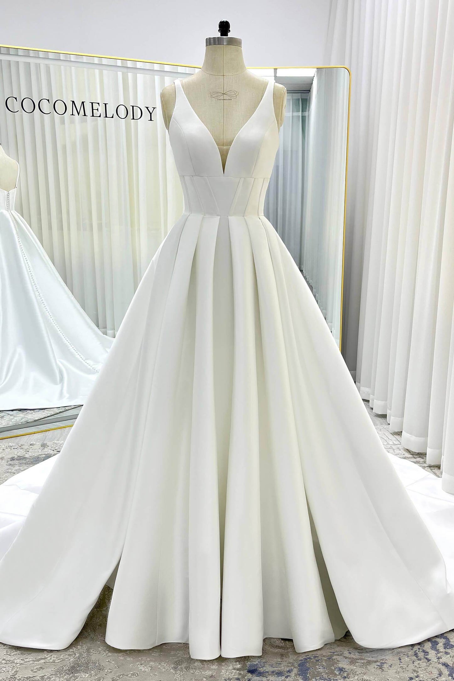 A-Line Court Train Mikado Wedding Dress CW3534 - COCOMELODY