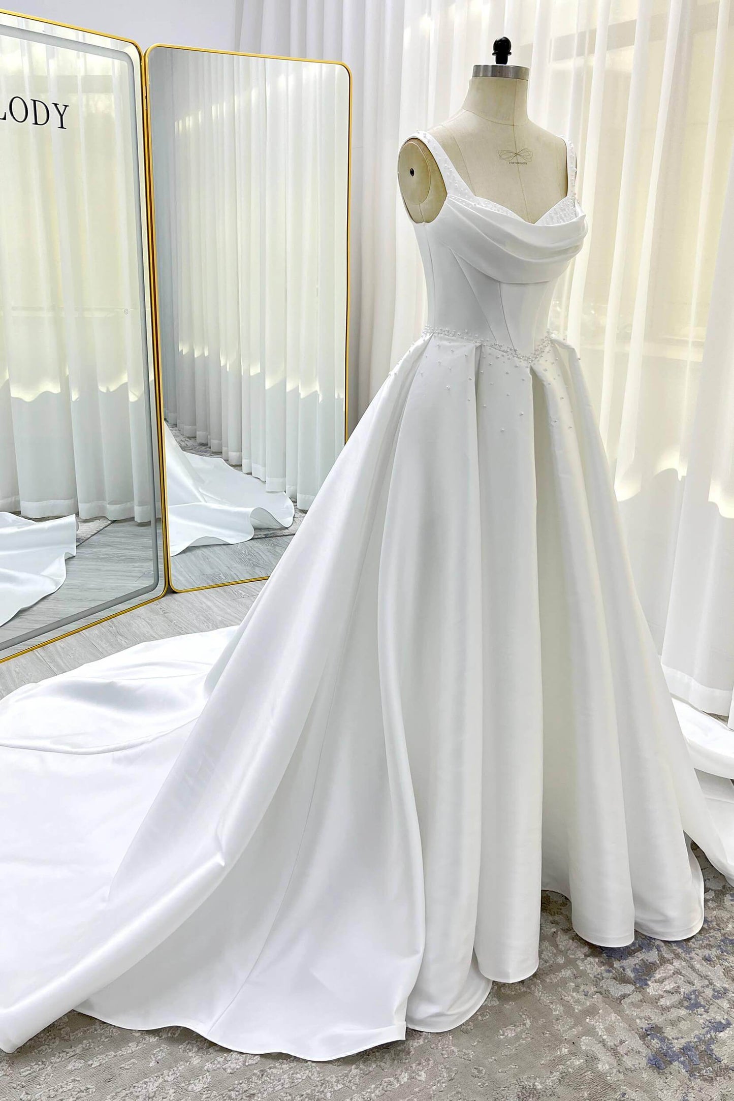 A-Line Court Train Mikado Wedding Dress CW3535 - COCOMELODY