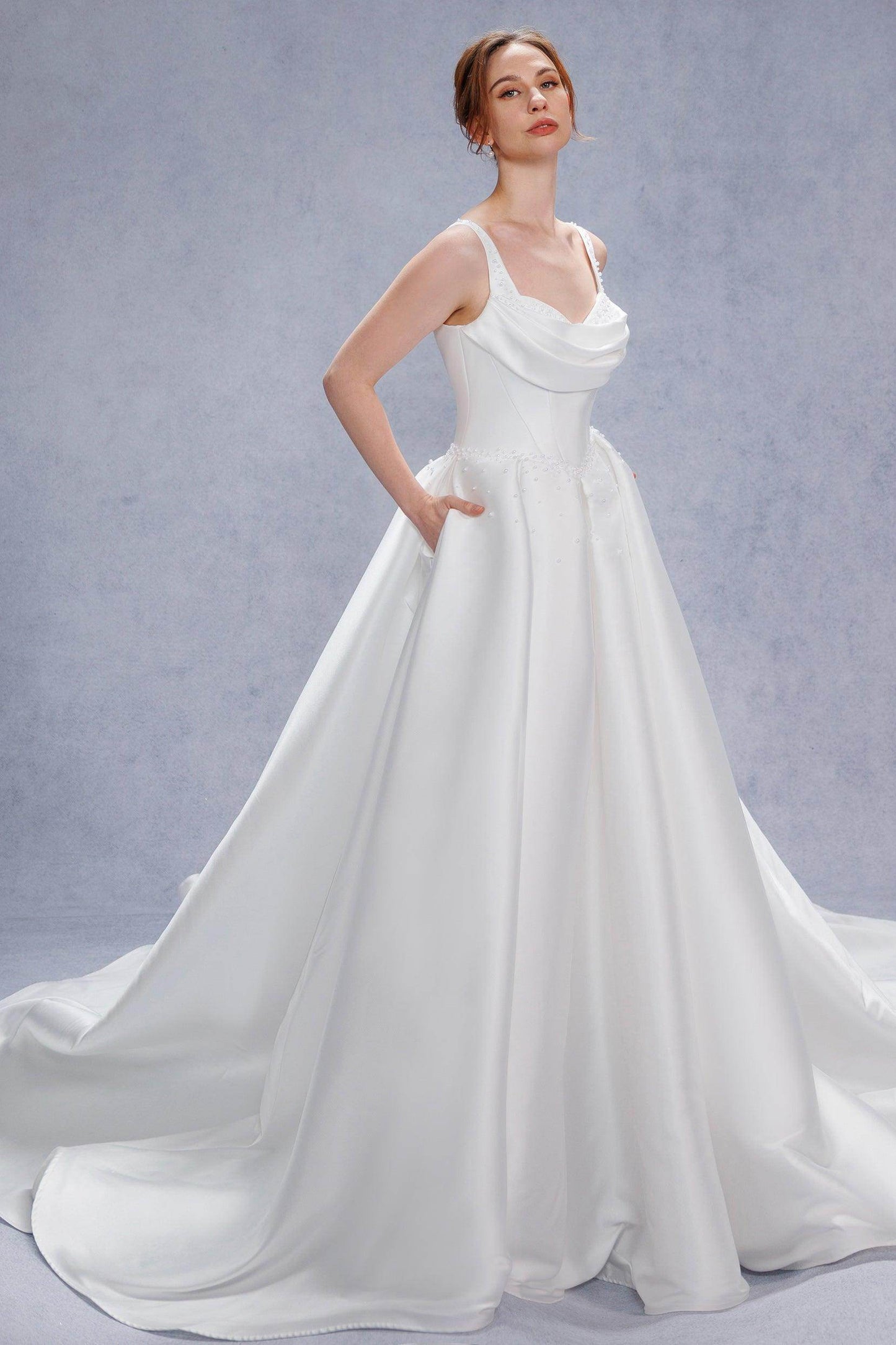 A-Line Court Train Mikado Wedding Dress CW3535 - COCOMELODY