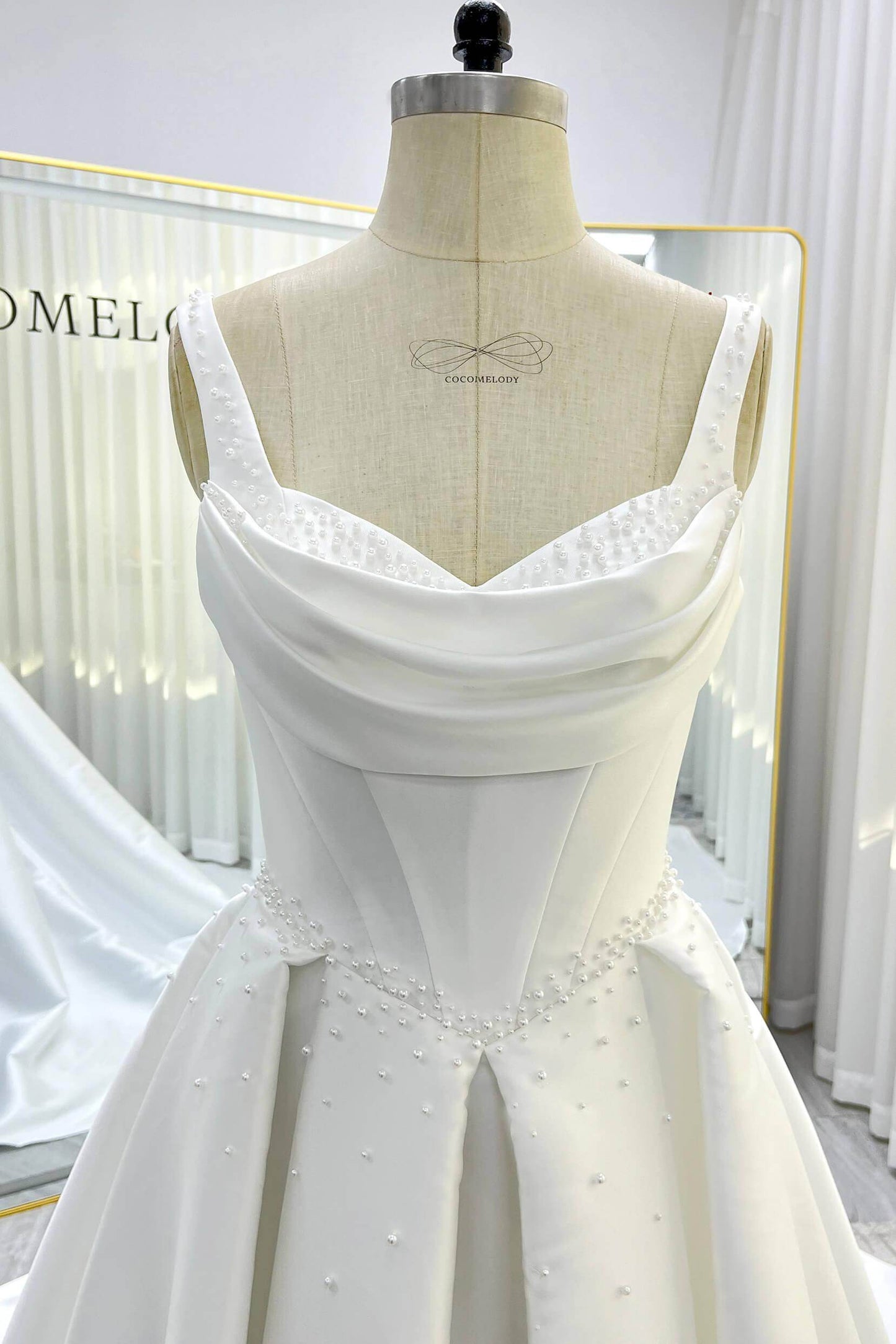 A-Line Court Train Mikado Wedding Dress CW3535 - COCOMELODY