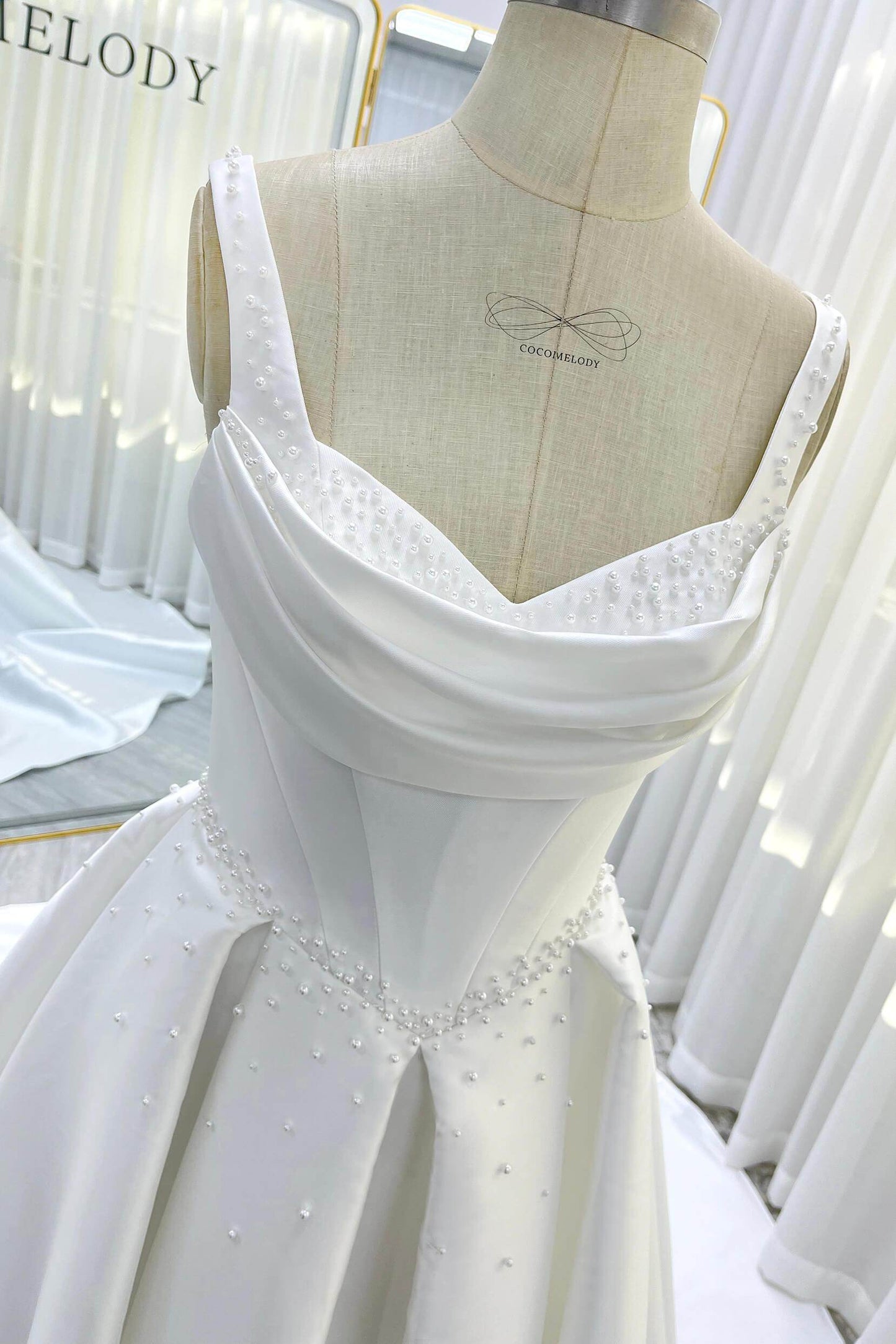 A-Line Court Train Mikado Wedding Dress CW3535 - COCOMELODY