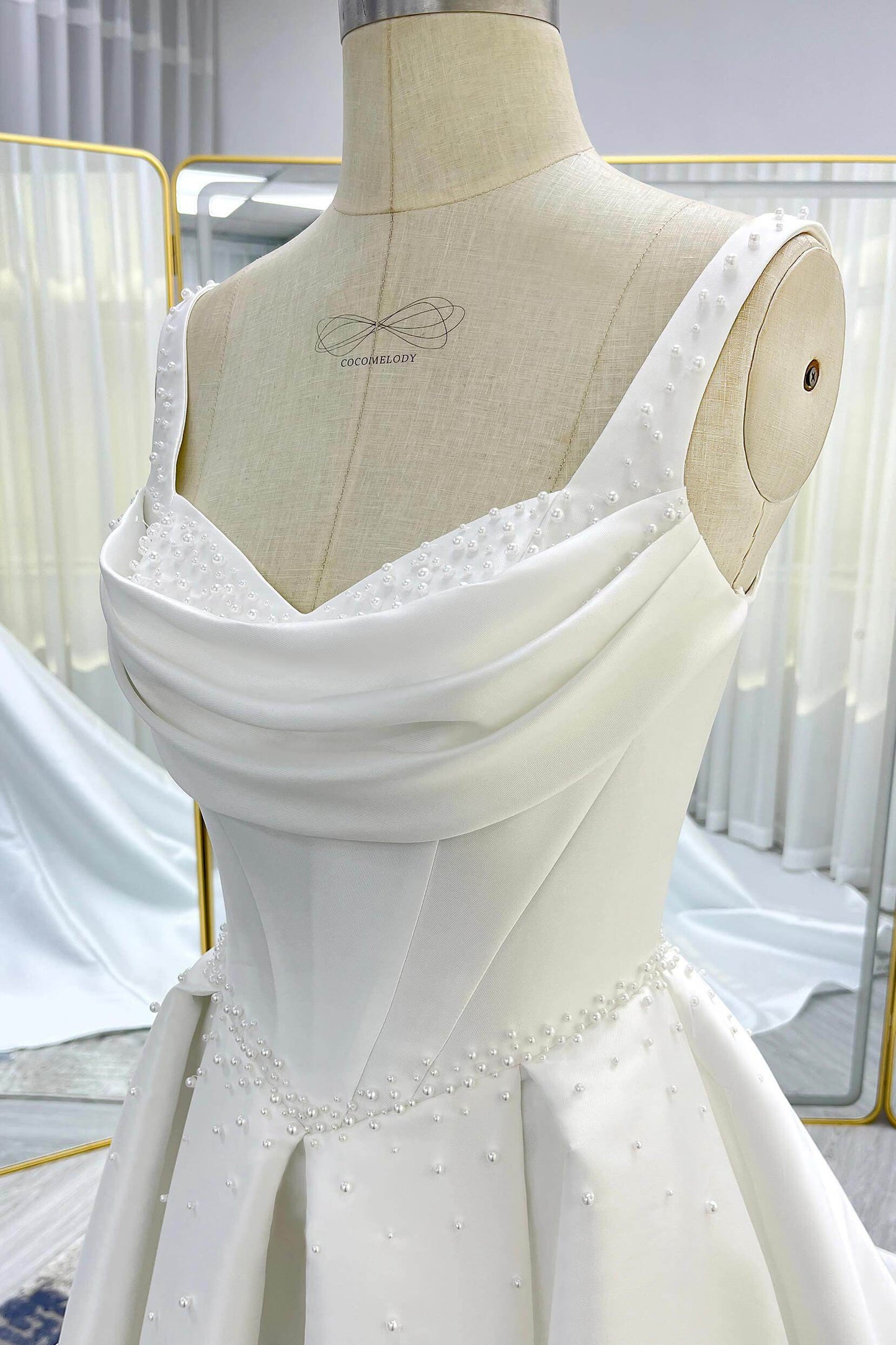 A-Line Court Train Mikado Wedding Dress CW3535 - COCOMELODY