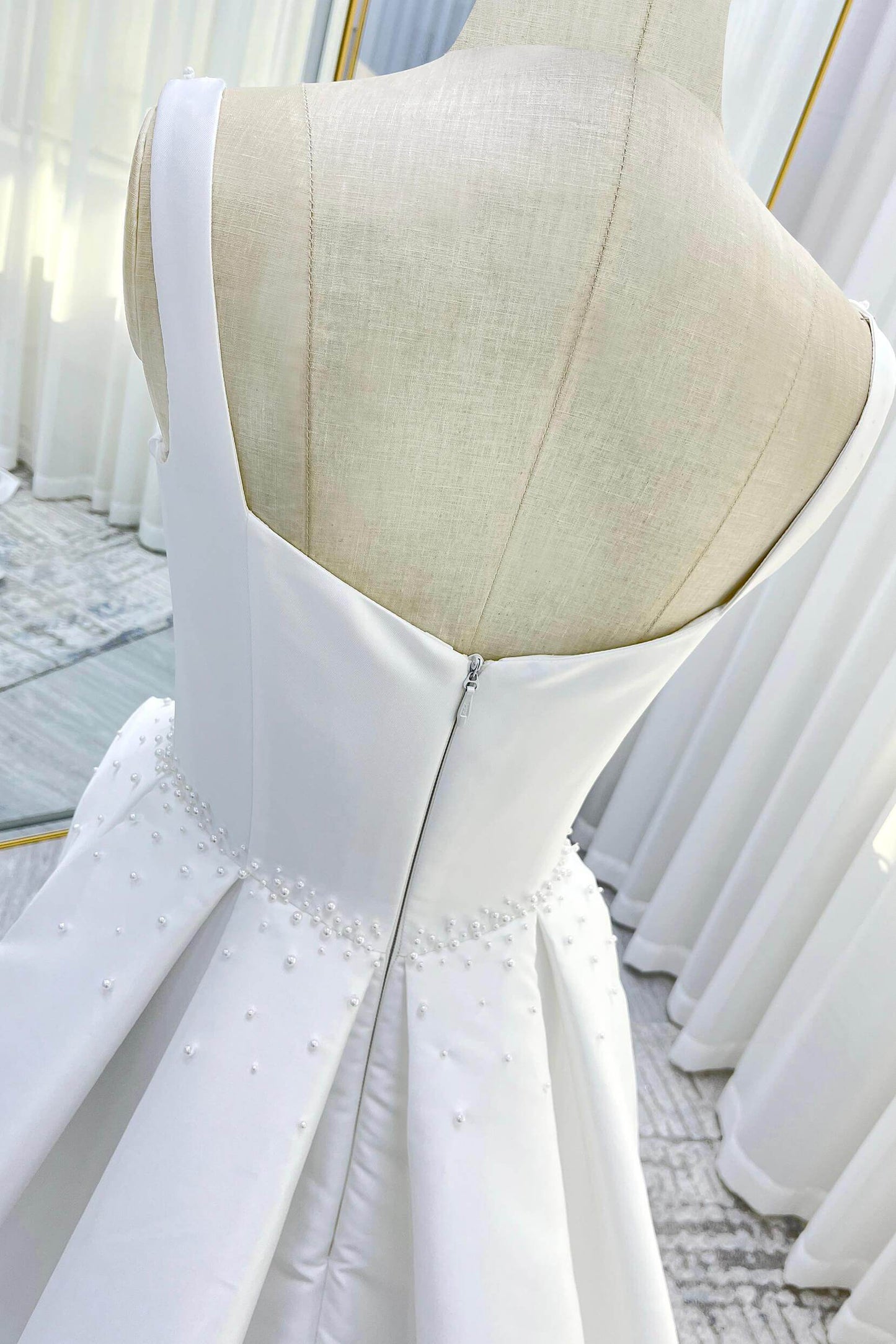 A-Line Court Train Mikado Wedding Dress CW3535 - COCOMELODY