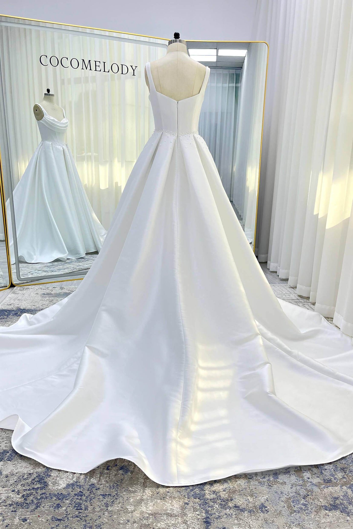 A-Line Court Train Mikado Wedding Dress CW3535 - COCOMELODY
