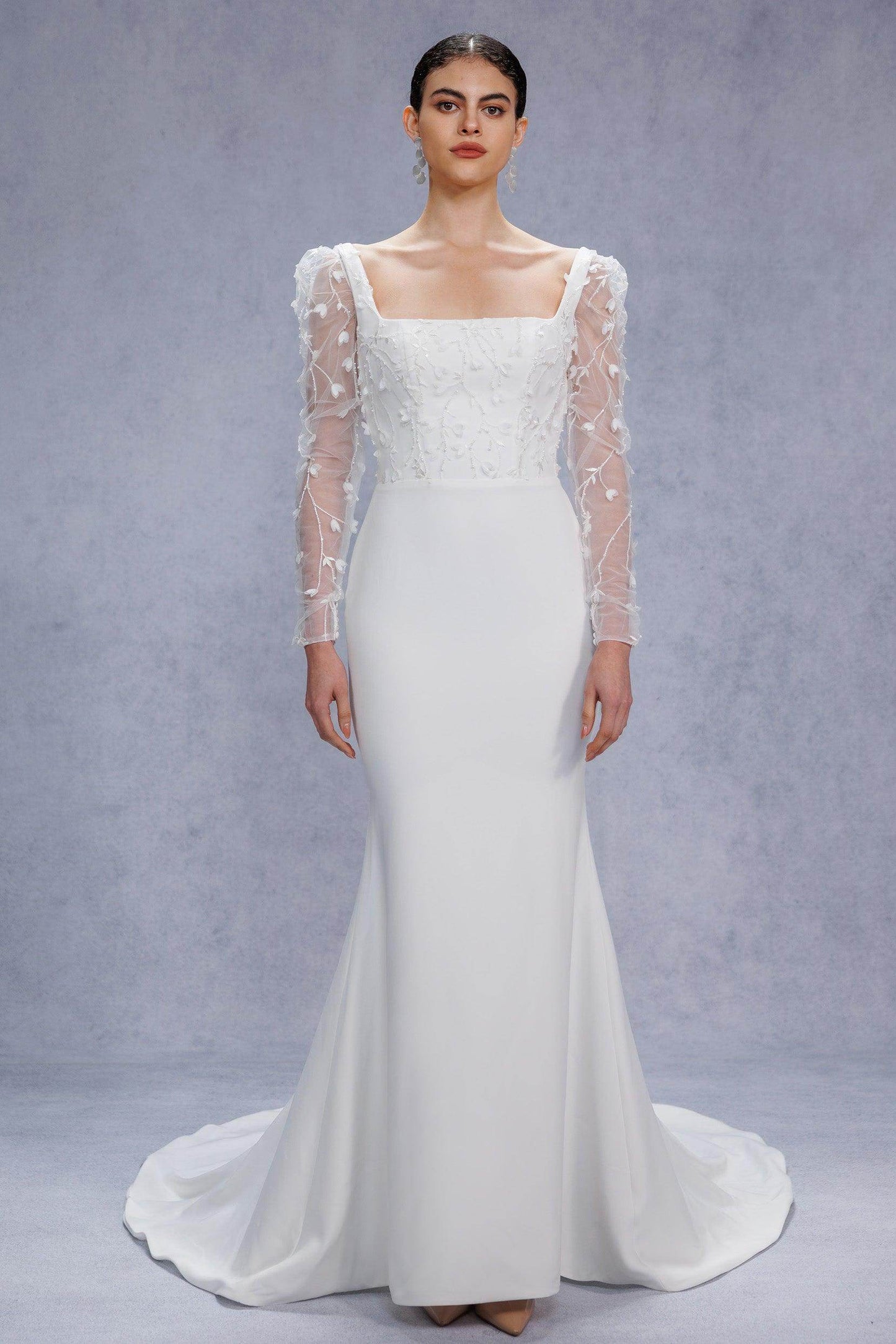 Trumpet-Mermaid Court Train Stretch Satin Wedding Dress CW3537 - COCOMELODY