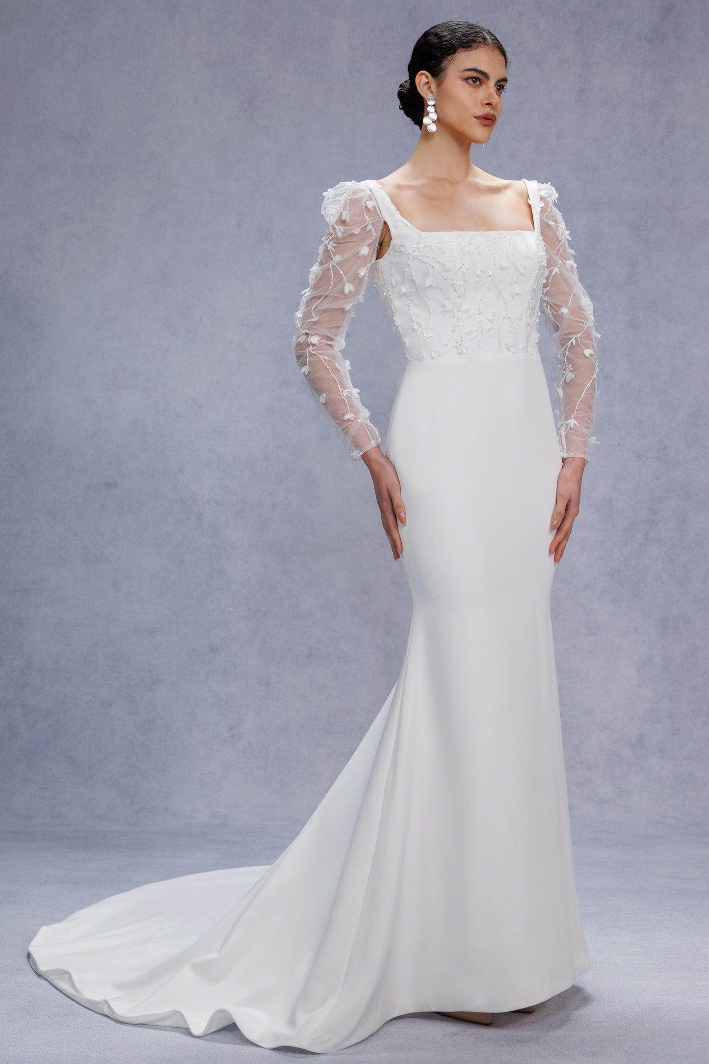 Trumpet-Mermaid Court Train Stretch Satin Wedding Dress CW3537 - COCOMELODY
