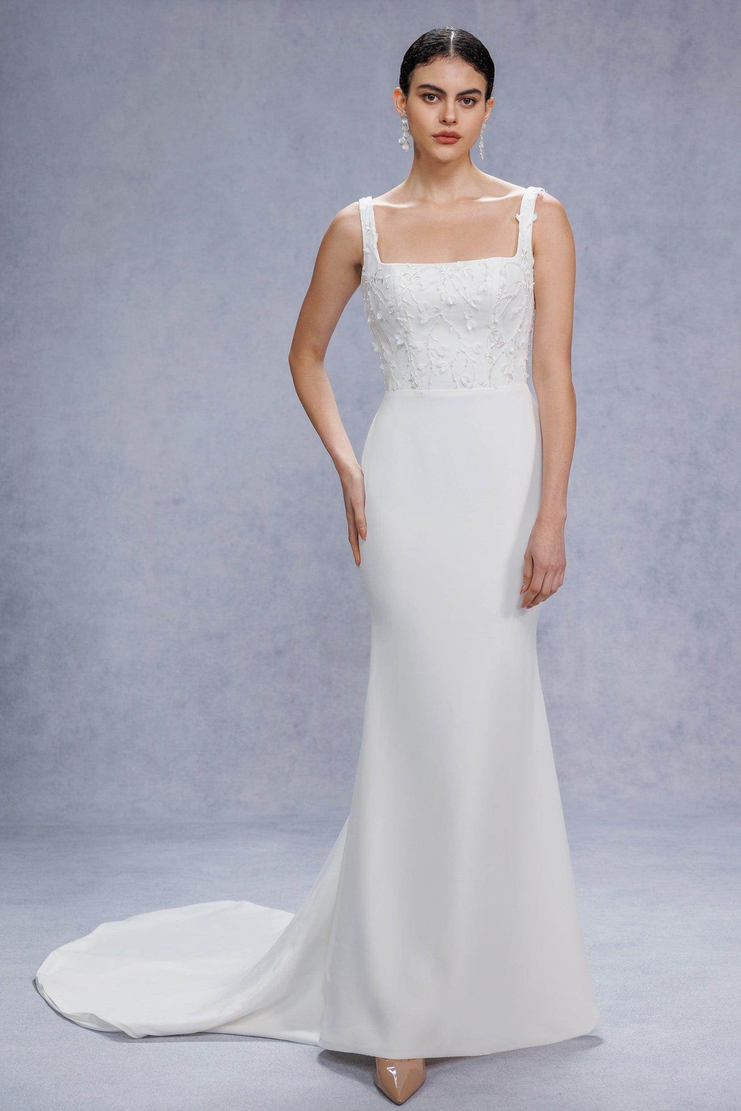 Trumpet-Mermaid Court Train Stretch Satin Wedding Dress CW3537 - COCOMELODY